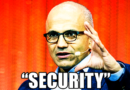 Microsoft CEO Satya Nadella, with superimposed text: “Security”