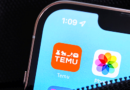 The Temu app on a smartphone screen peeking out from a pocket