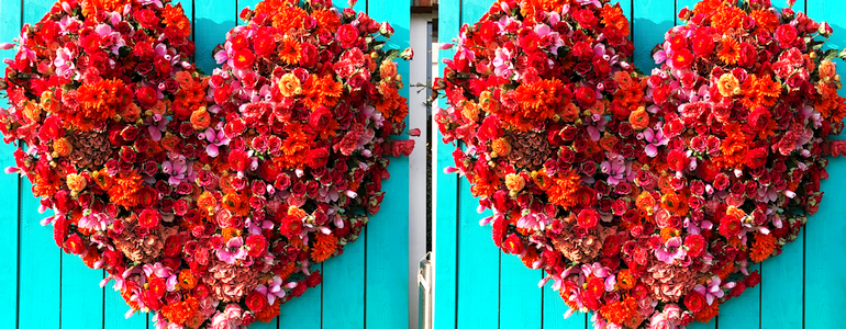 Heart of Flowers on a wooden wall