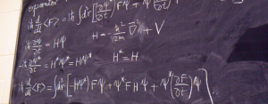 Start of the derivation of Ehrenfest’s theorem—chalk on a blackboard